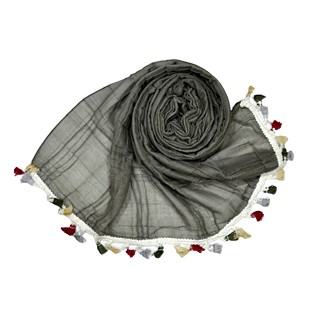 Designer Party Wear Striped Liner Stole With Colorful Fringe's - Grey